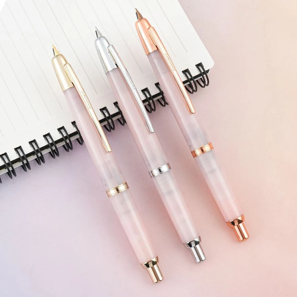 

JINHAO 20 Press Retractable Fountain Pen Pink Gold Clip Resin EF F Nib with Converter School Office Supply Gift PK 10 A1
