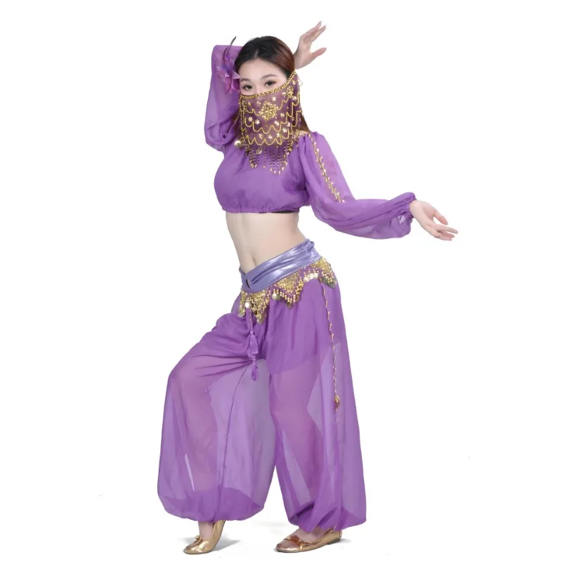 Belly Dance Set Lantern Long Sleeve Circular Lantern Pants Practice Festival Activity Indian Dance Watch Performance Costume Set