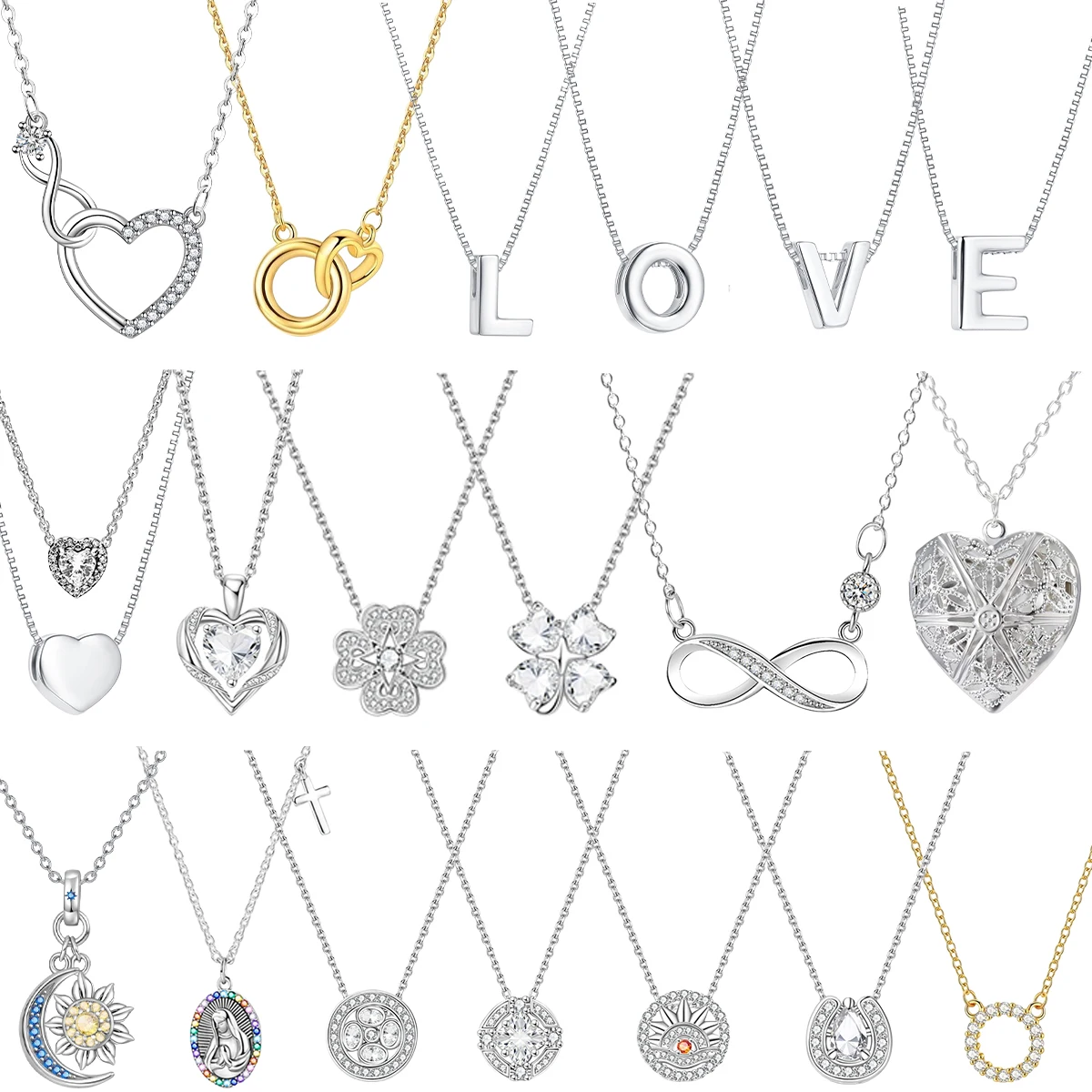 

New 925 Sterling Silver Heart Shaped Photo Frame 26 Letters Infinite Pendant Necklaces Couple Valentine's Day Fine Jewelry Gifts