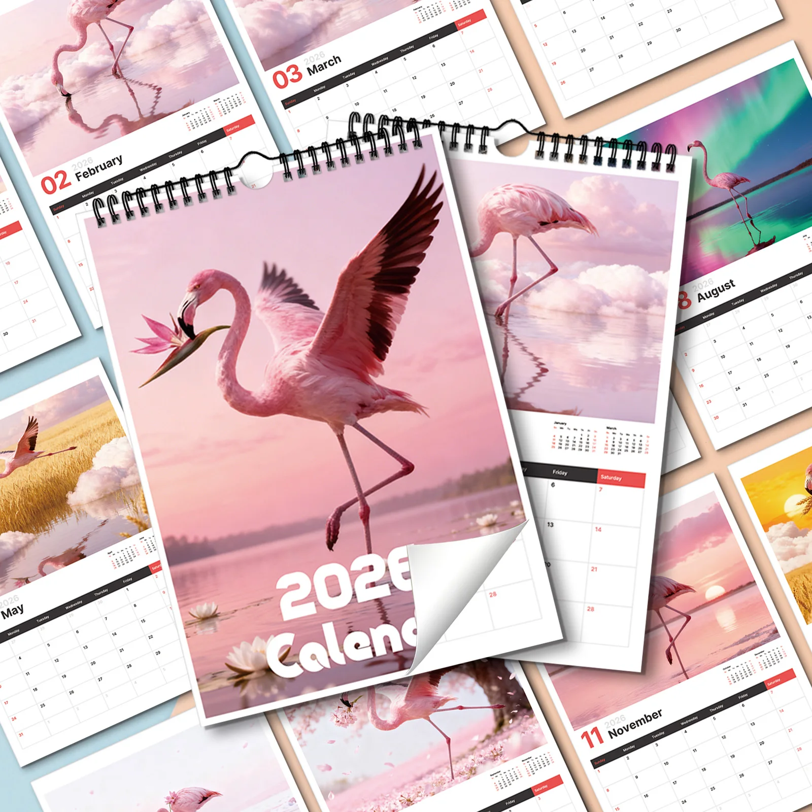 

1 шт. календарь на тему фламинго на 2026 года, подходит для проверки даты и планирования, создание романтической атмосферы, комфортный подарок