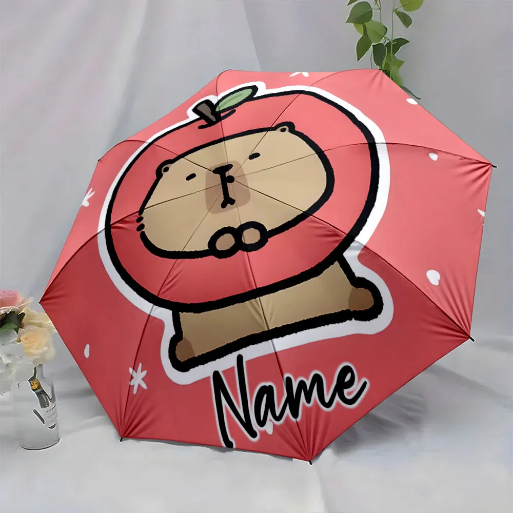 Custom Name Cute Animal Cartoon Umbrella Design in Vibrant Colors Print 8 Iron Ribs Folding Umbrella Auto-Open Fashion Sunshade