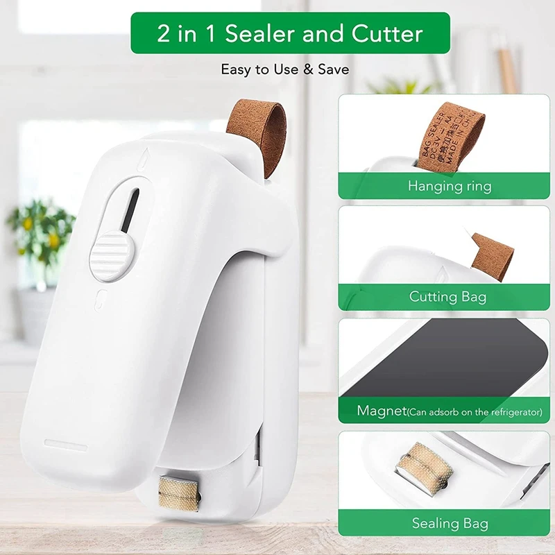 Mini Bag Sealer,2 In 1 Portable Sealer Cutter,Heat Sealer For Vacuum Sealer Bags,Household Handheld Machine 2PCS