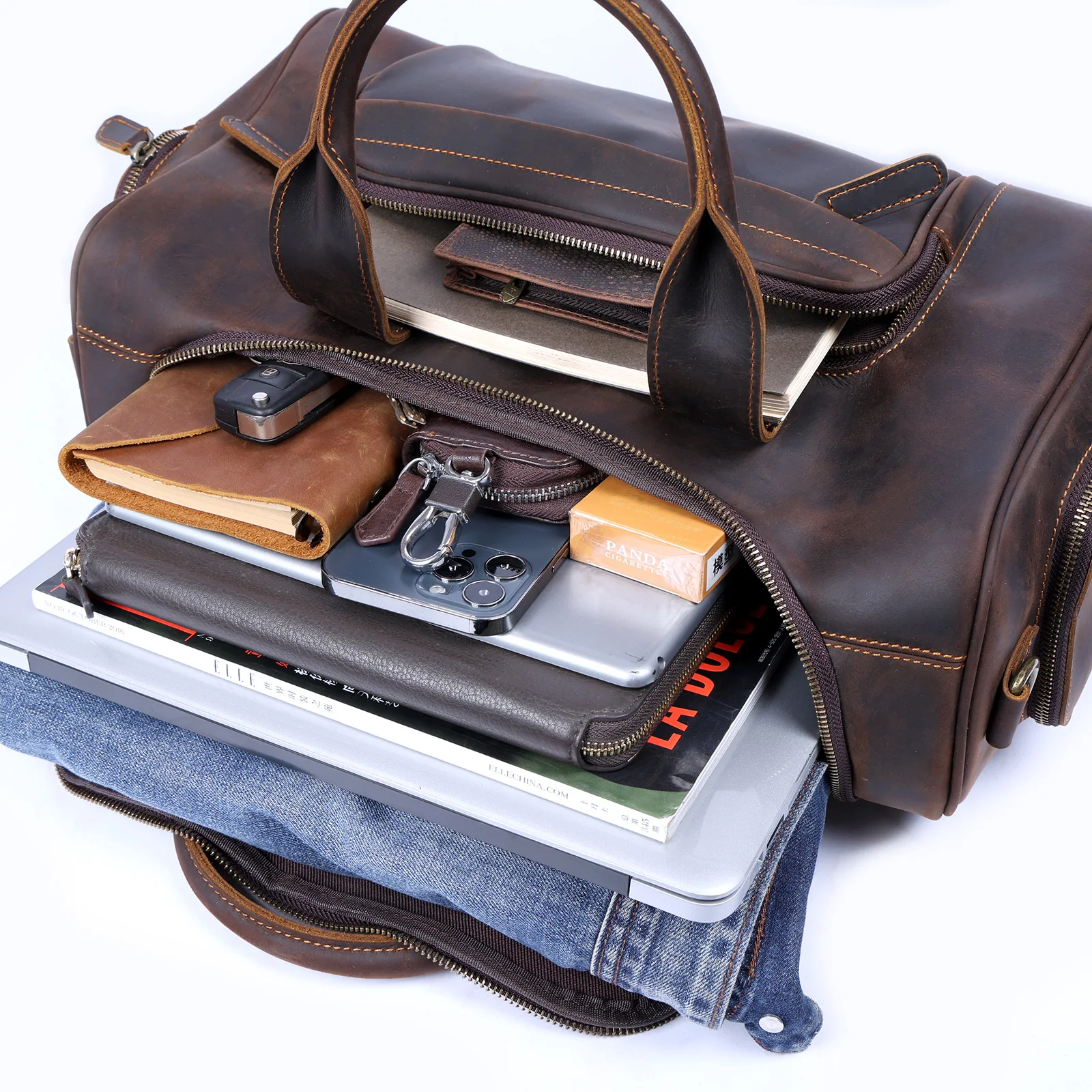 S.WORKER Vintage Echtleder-Reisetasche Crazy Horse Rindsleder-Reisetasche Herren-Weekender-Tasche Sporttasche Handgepäck – Detail 18