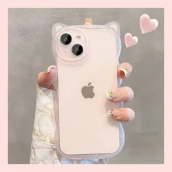 Cute Cartoon Cat Ears Candy Color Phone Case For iPhone 16 Pro Max 15 14 13 12 11 XR XS 7 8 Plus Soft Silicone Shockproof Cover