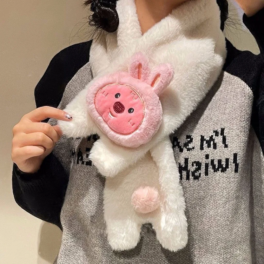 Korean Zanman L-Loop Cute Scarf Cartoon Fury Thick Warm Student Neck Anti Cold Cross Neck