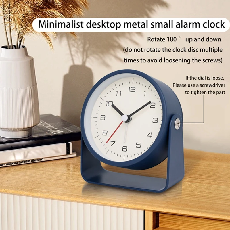 Small Metal Alarm Clock Quiet Desk Clock for Students for Room Desk Office Decoration B-ABAM
