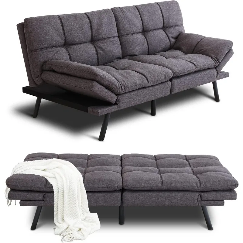 Memory Foam Convertible Modern Sleeper Sofa, Adjustable Armrests and Metal Legs, Multifunctional Futons Sets, Bed Couch