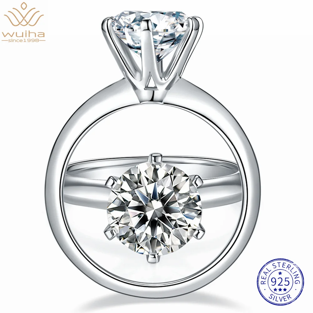 

WUIHA Solid 925 Sterling Silver 3EX Round Cut 5CT VVS1 D Real Moissanite Passed Test Diamond Rings for Women Gifts GRA Wholesale