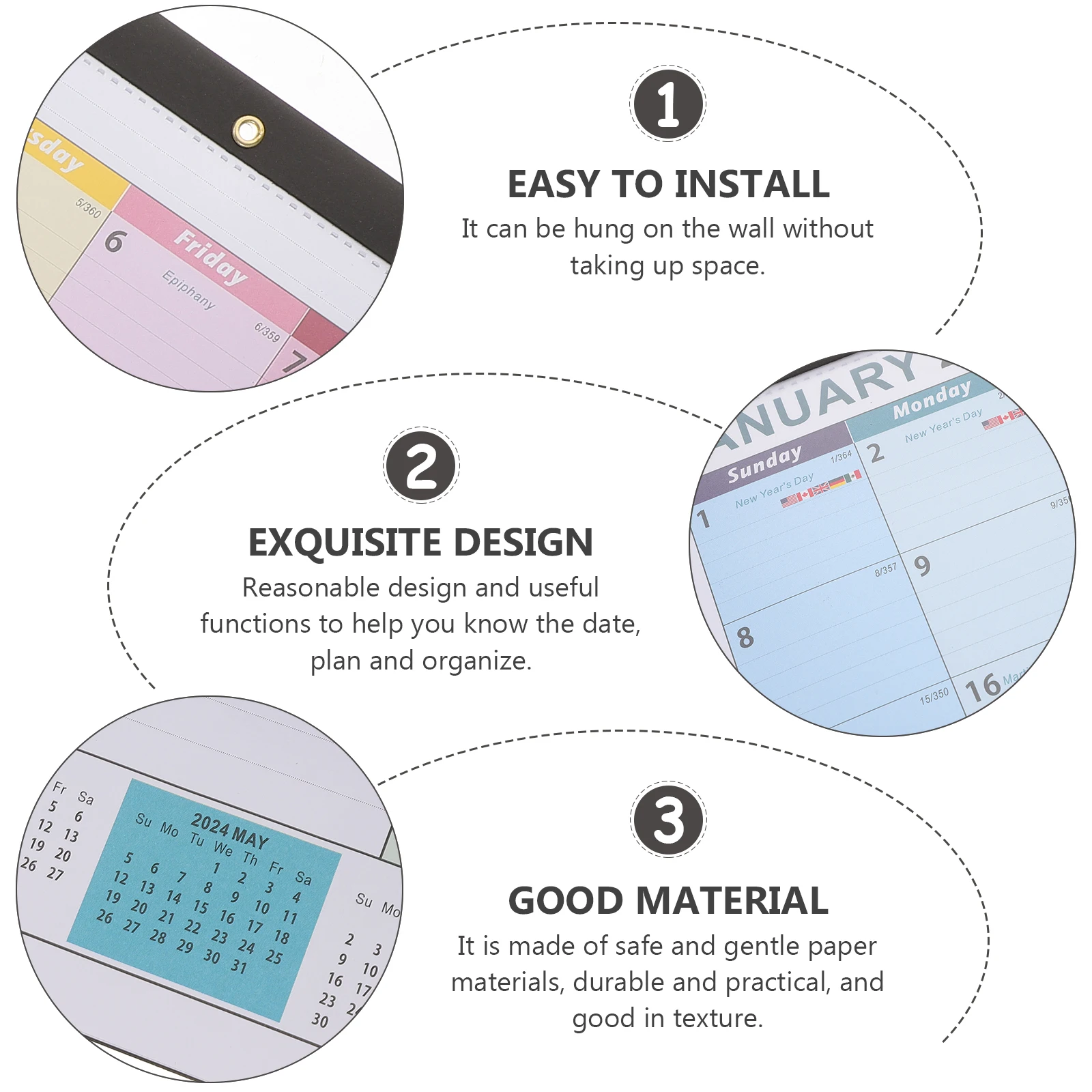 

European Style 2023-2024 Monthly Wall Thick Paper Hanging Calendar For Office 2023 English Edition Wall Calendar For Room