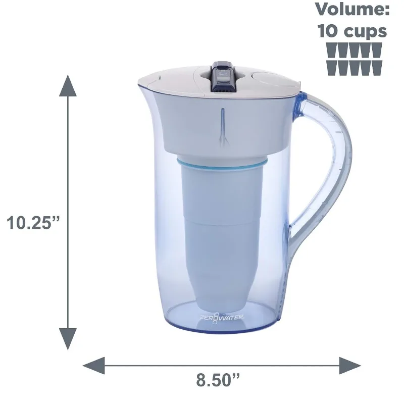 Jarra de filtro redondo listo para verter de 10 tazas con 5 etapas 0 tds, filtro de agua certificado por IAPMO para reducir plomo, cromo y PFOA/PFOS