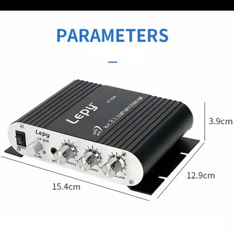 

LEPY838 Mini Audio HiFi Bluetooth 5.0 Power Class D Amplifier Tpa3116 Digital Amp 50W*2 Home Audio Car Marine USB/AUX IN