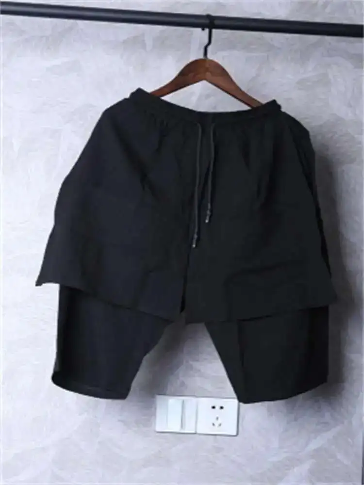 Brand Personality Fashion Summer Fake Splice Five-Cent Trend Men's Shorts Two Dark Style Matching Trousers Harem Pants Man