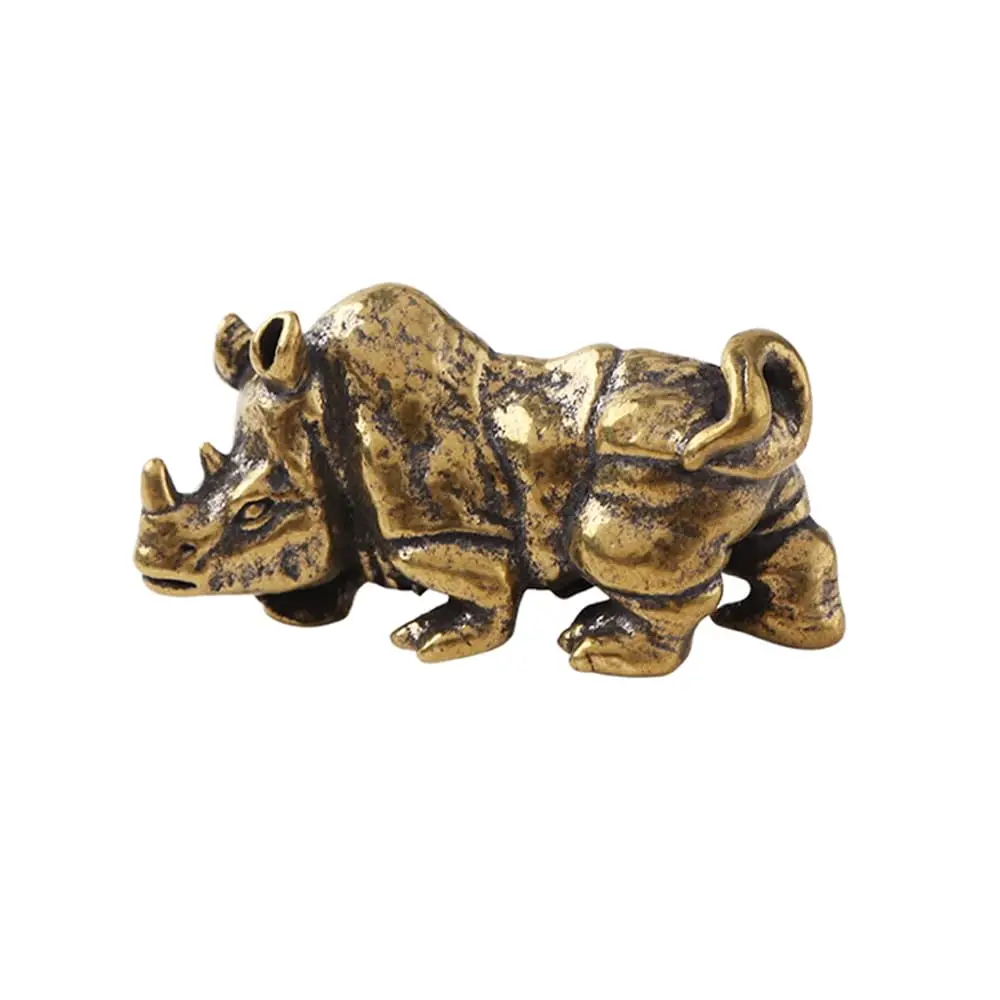 Vintage Messing Nashorn Desktop Ornament Kreative Kupfer Skulptur Dekorative Figur Tee Haustier Zubehör für Home Office