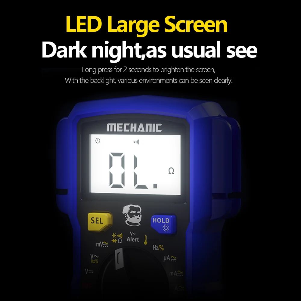 MECHANIC Multímetro Digital Profesional de Alta Precisión True RMS Voltaje CA/CC Capacitancia Resistencia Hz NCV Probador de Corriente Herramienta