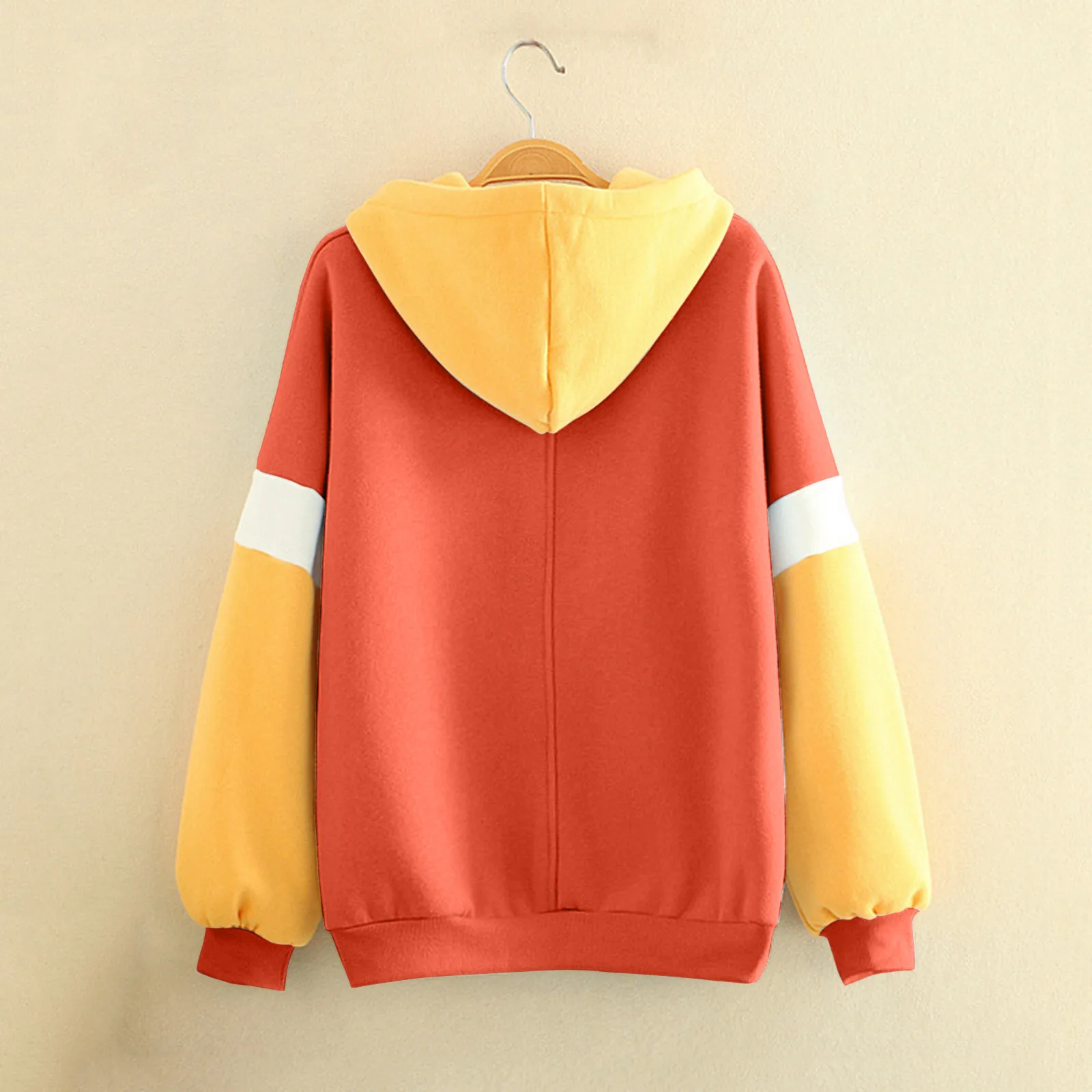 Women Drawstring Fashion Pocket Long Sleeve Pure Color Patchwork Sweatshirt Tops Women\'s Athletic Hoodies