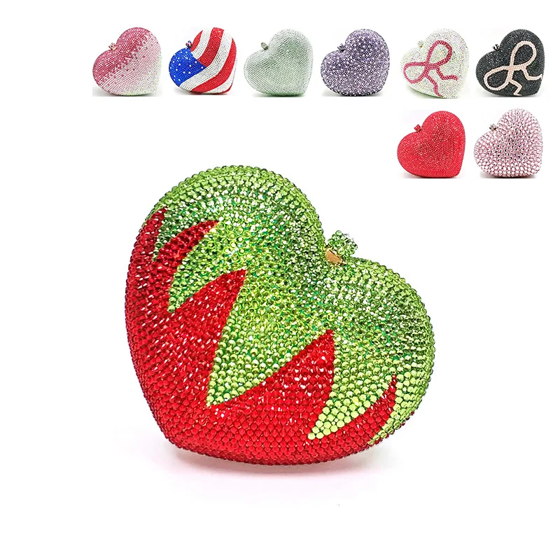 Fashion Bridal wedding party purses women evening party diamonds heart shape small full crystal clutches purses