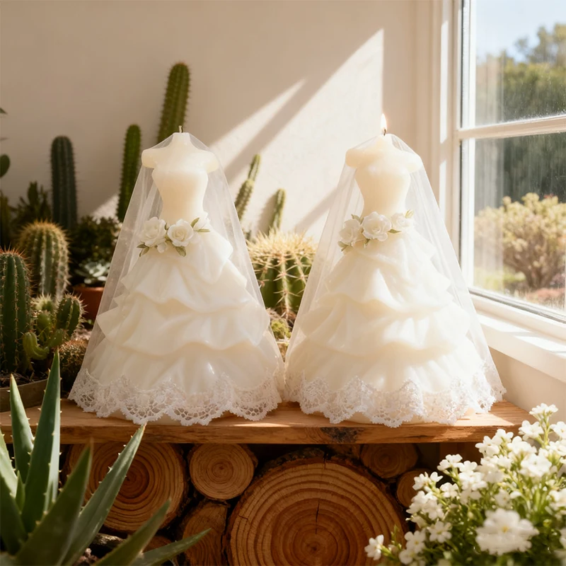 

3DWedding Dress Valentine's Day Silicone Mold Bridal Gown Lace Aromatherapy Candle Plaster Mould for Romantic Wedding Gift Decor