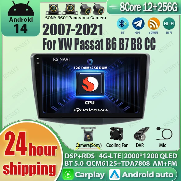 

Android 14 wifi+4G Carplay Car Radio For Volkswagen Passat B6 B7 B8 CC 2007-2021 Navigation GPS Video Player Stereo Multimedia 2