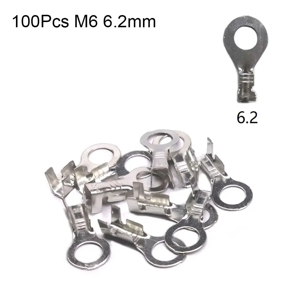 100Pcs Durable M3/M4/M5/M6/M8 DJ431 Terminal Block Tinning Brass Wire Connector Ring Eyes Non-insulated Assortment Kit