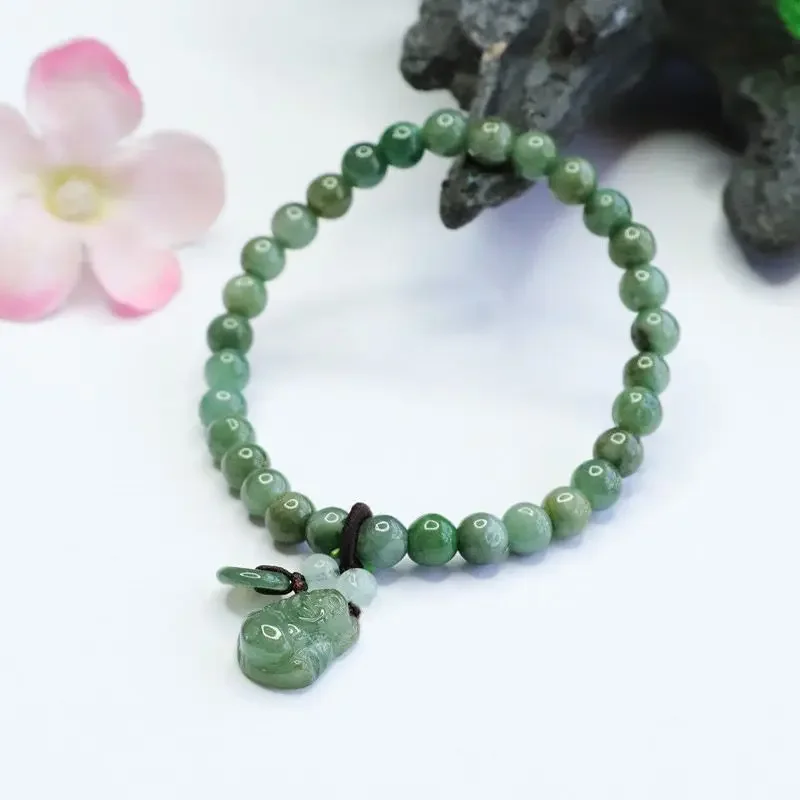 

Natural Jade Single Circle Round Bead Bracelet Couple's Gift Fogong Tassel High-grade Exquisite Handstring for Men and Women