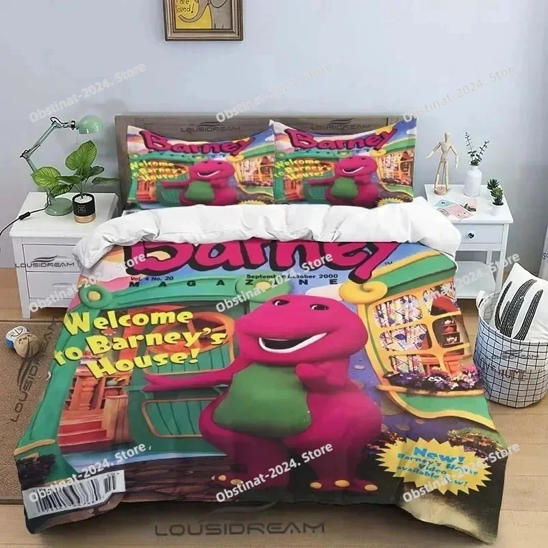 

3D Barney Friends Cute Cartoon Bedding Set Dinosaur Pattern Duvet Cover Pillow Case Kids Bedroom Queen King Size Comforter Gift