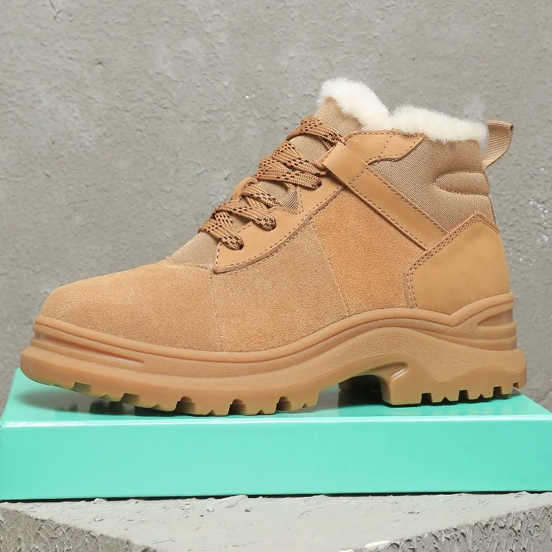 

Winter Fur Casual High Top Snow Boots Men's Shoes Outdoor Warm Wool Ankle Boots Motorcycle Genuine Leather Vintage Boots Male