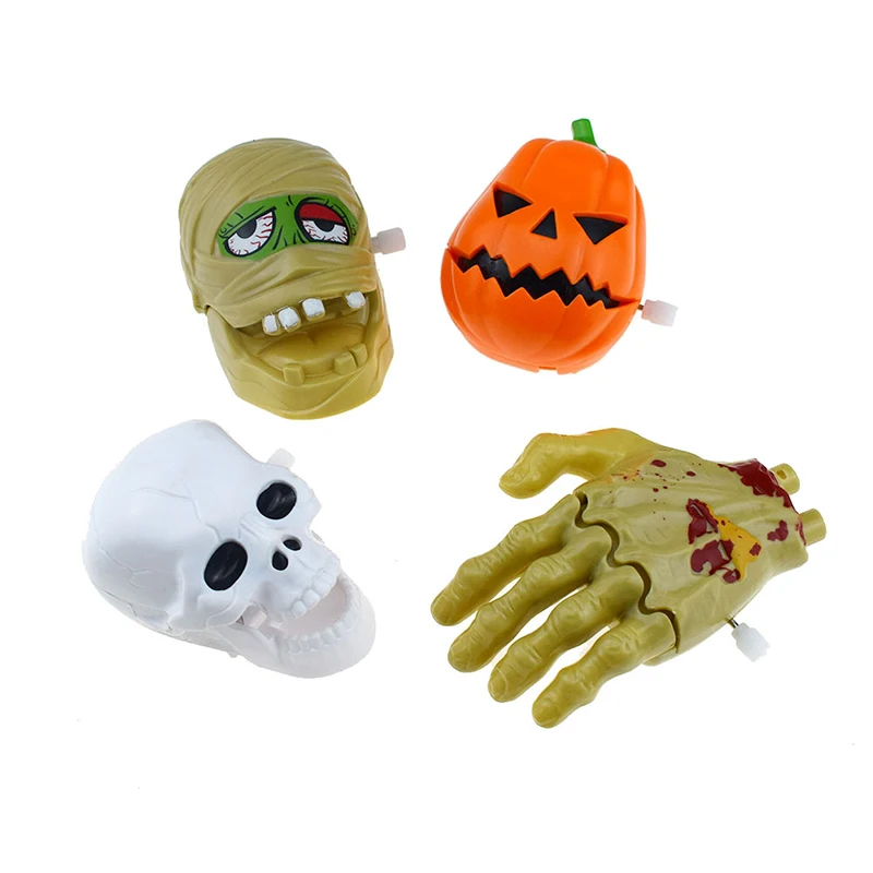 Novelty Cartoon Skull Ghost Hand Clockwork Toys Kids Fun Winding Pumpkin Head Halloween Wacky Children's Toys Funny Holiday Gift