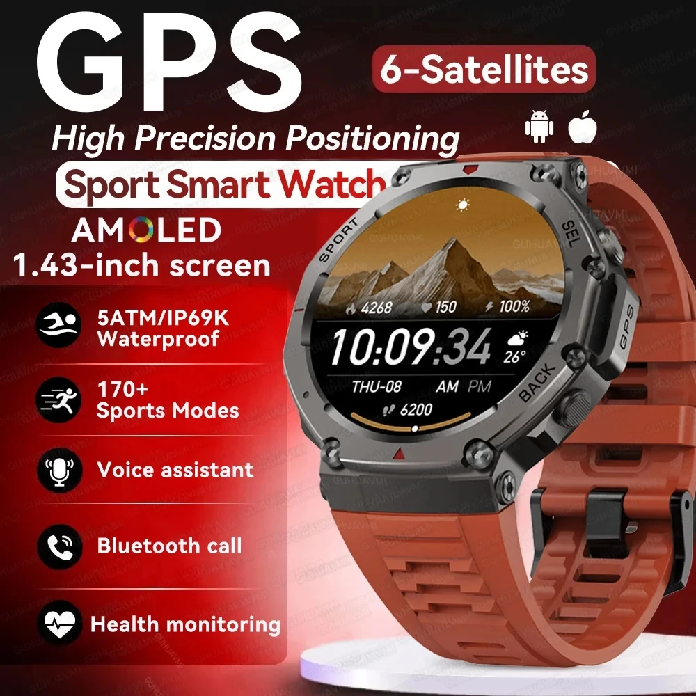 T-Rex 3 Diving Smart Watch Bulit-in Dual-band GPS Compass Altimeter Barometric 10ATM IP69K Waterproof AMOLED BT Call Smartwatch