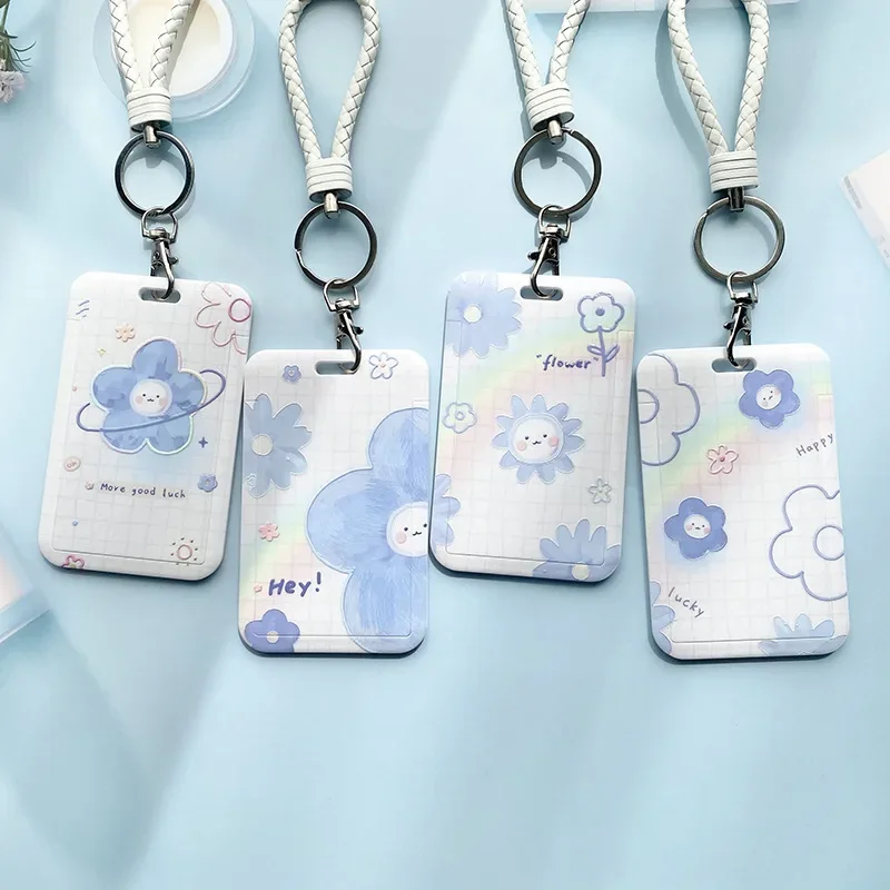 Ins Creative Flower Sliding Card Cover Student Meal Cards Bus Subway Access Card Case IC ID Protection Covers Credit Card Holder