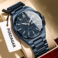 POEDAGAR, relojes de negocios para hombre, reloj de pulsera luminoso resistente al agua de acero inoxidable con fecha y semana, reloj de pulsera informal de cuarzo a la moda para hombre