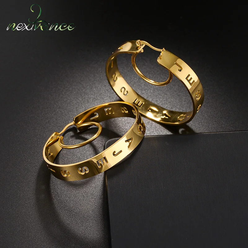 

Nextvance New 40mm-90mm Custom Name Hoop Earrings Personalized Stainless Steel U Shaped Clasp For Women Christmas Jewelry Gifts