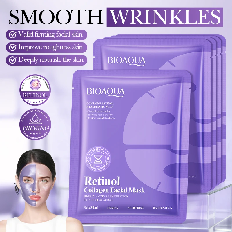 5pcs BIOAQUA Retinol Collagen Anti-Wrinkle Facial Masks Moisturizing  Whitening Anti-Aging Face Mask Collagen Masks Skin Care