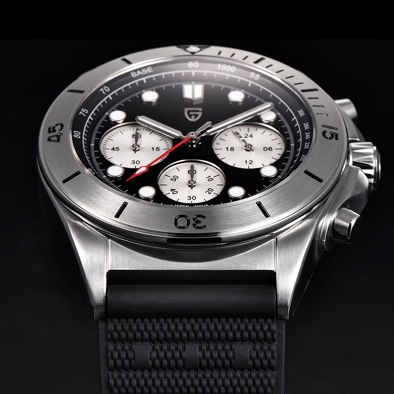 PAGANI DESIGN Saphir Luxus Retro Quarz Chronometer Edelstahl Herrenuhr Silikonarmband VK63 100 m wasserdicht 2023 neu