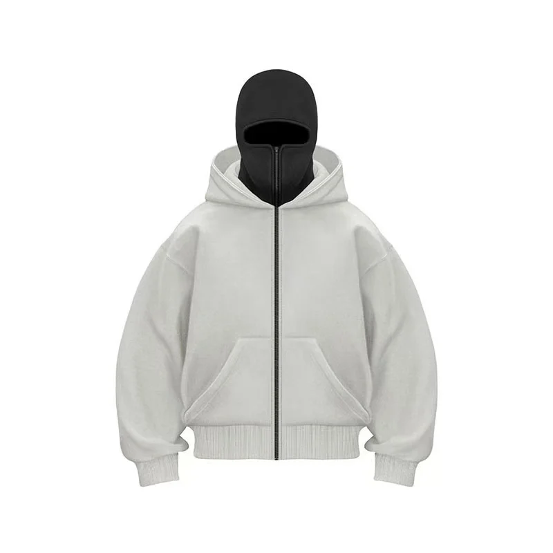 Unisex Y2K Gothic Harajuku Balaclava Winter Warm Double Hooded Sweatshirt Hooded Mask Zipper Sports Jacket for Men And Women view 6