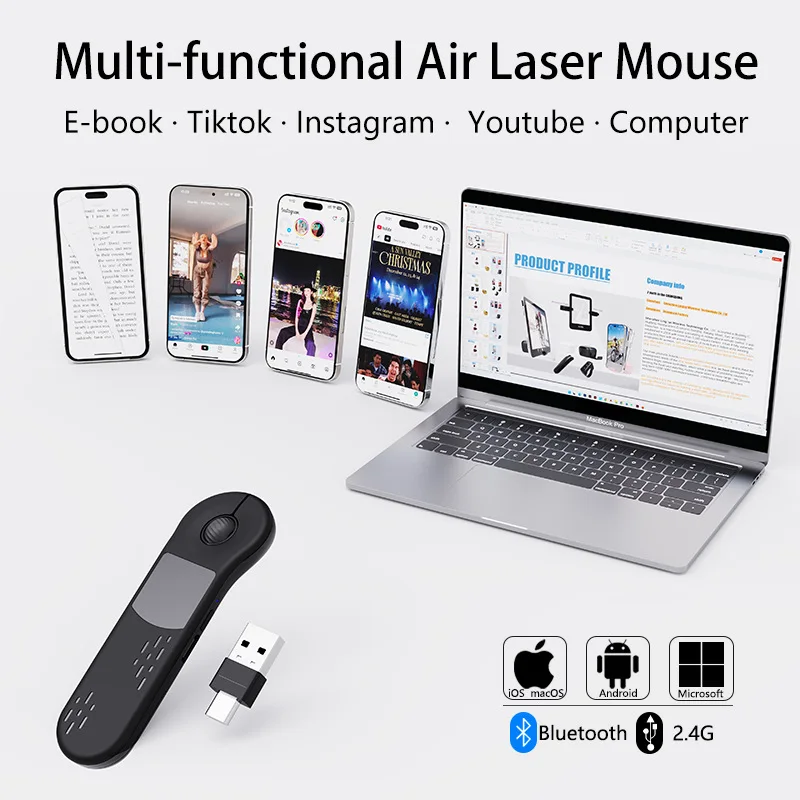 

Finger Air Mouse Touch Control Bluetooth 2.4G Dual-mode Rechargeable Laser Pen Lazy Mause Speech Watch Short Videos Take Photo