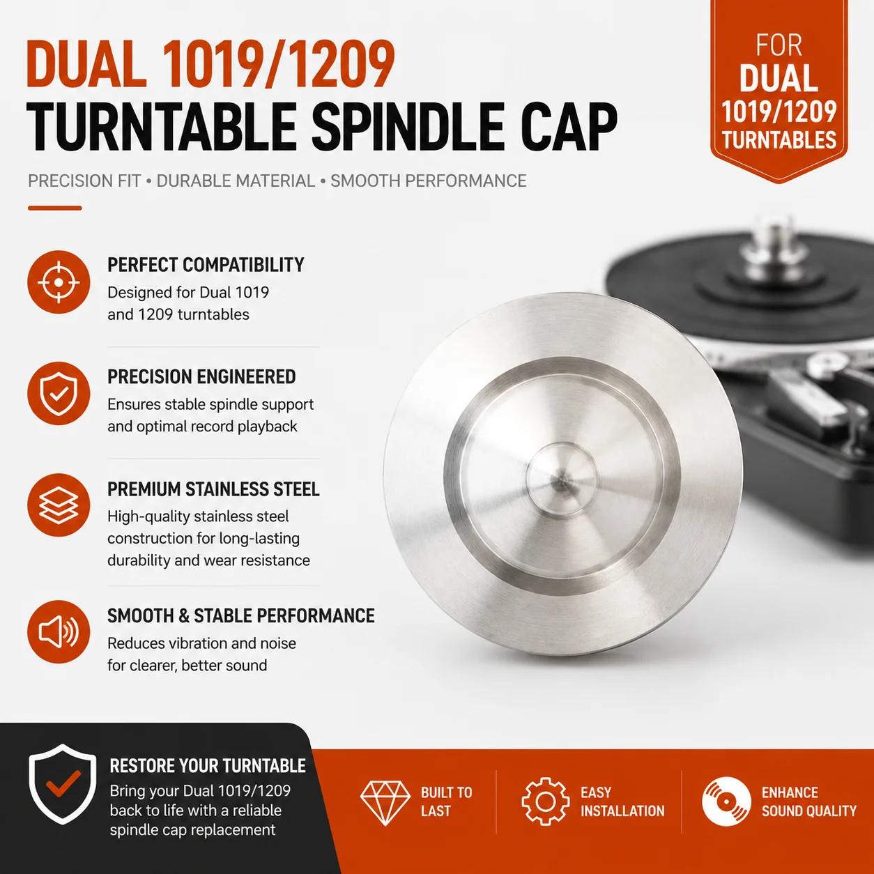 

Stainless Steel Spindle Sleeve For Dual 1019 1209 Turntable Center Shaft Cap Stable Playback Accessories