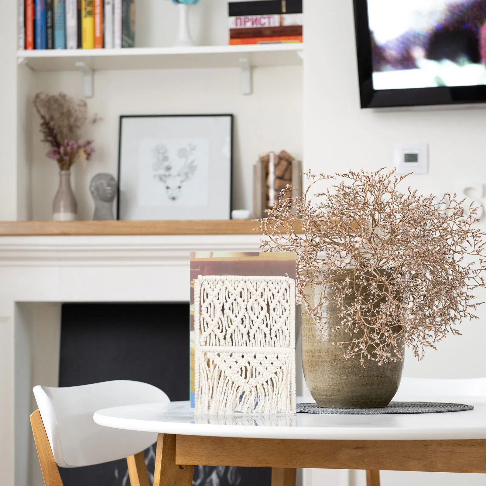 

Bohemian Style Bookend Hand-Woven Cotton Rope Creative Desktop Book Holder File Organizer Decorative Home Study Book Rack