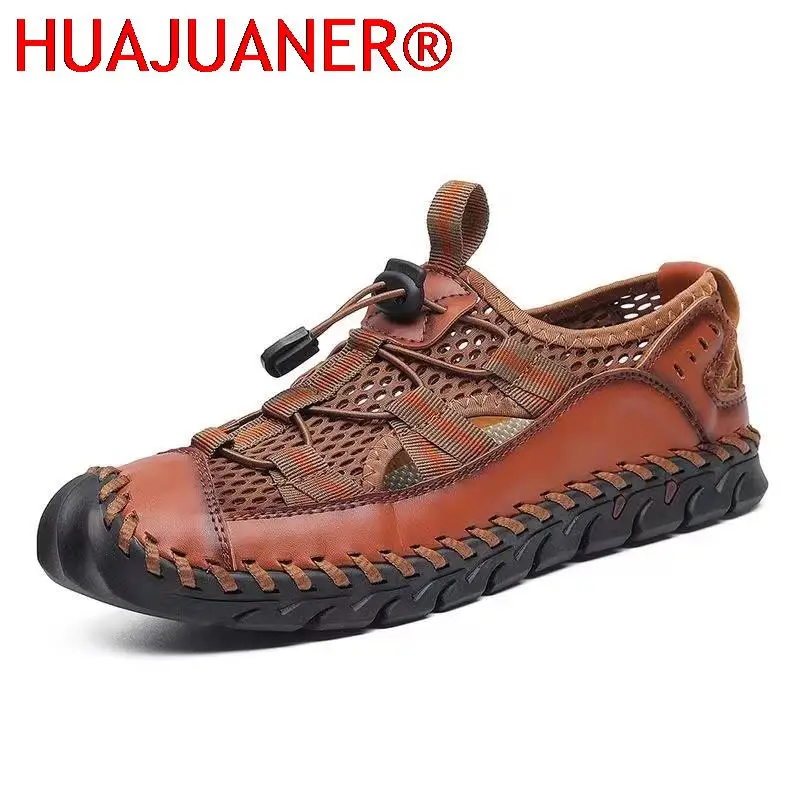 

New Summer Genuine Leather Men Sandals Fashion Roman Sandals Handmade Men Casual Shoes Platform Outdoor Men's Beach Sandals