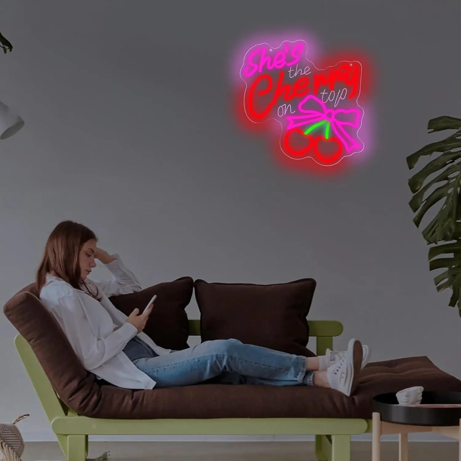 She's The Cherry On Top Neon Sign LED Lights for Bedroom Bar Bachelorette Party Bridal Shower Wedding Baby Shower Wall Decor