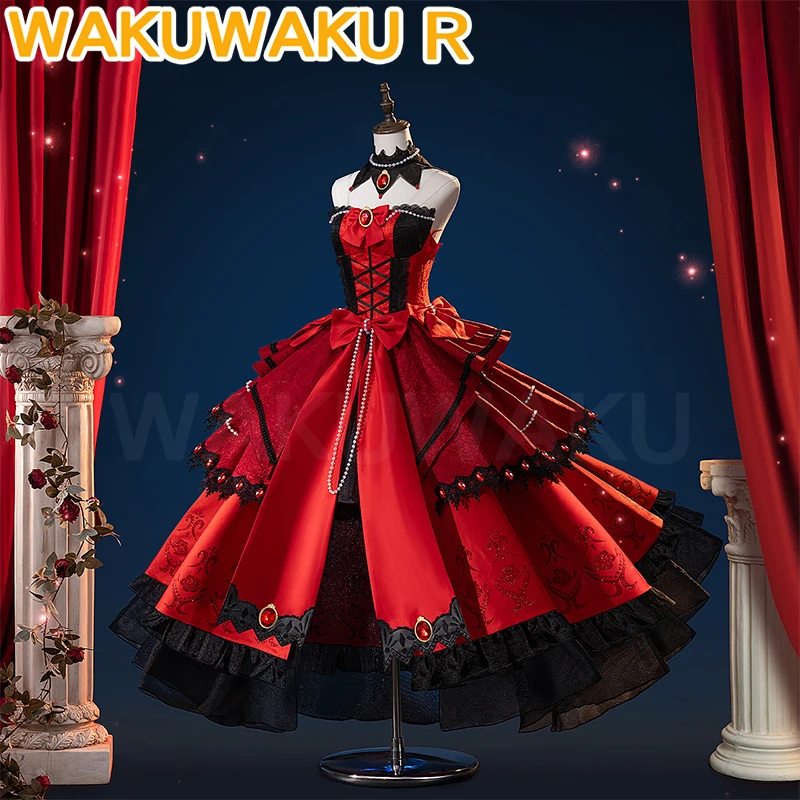 Disfraz de Tokisaki Kurumi, disfraz de Anime Date A Live, Cosplay【S-2XL】WakuWaku-R, vestido de noche rojo para mujer, Cosplay de Navidad de talla grande