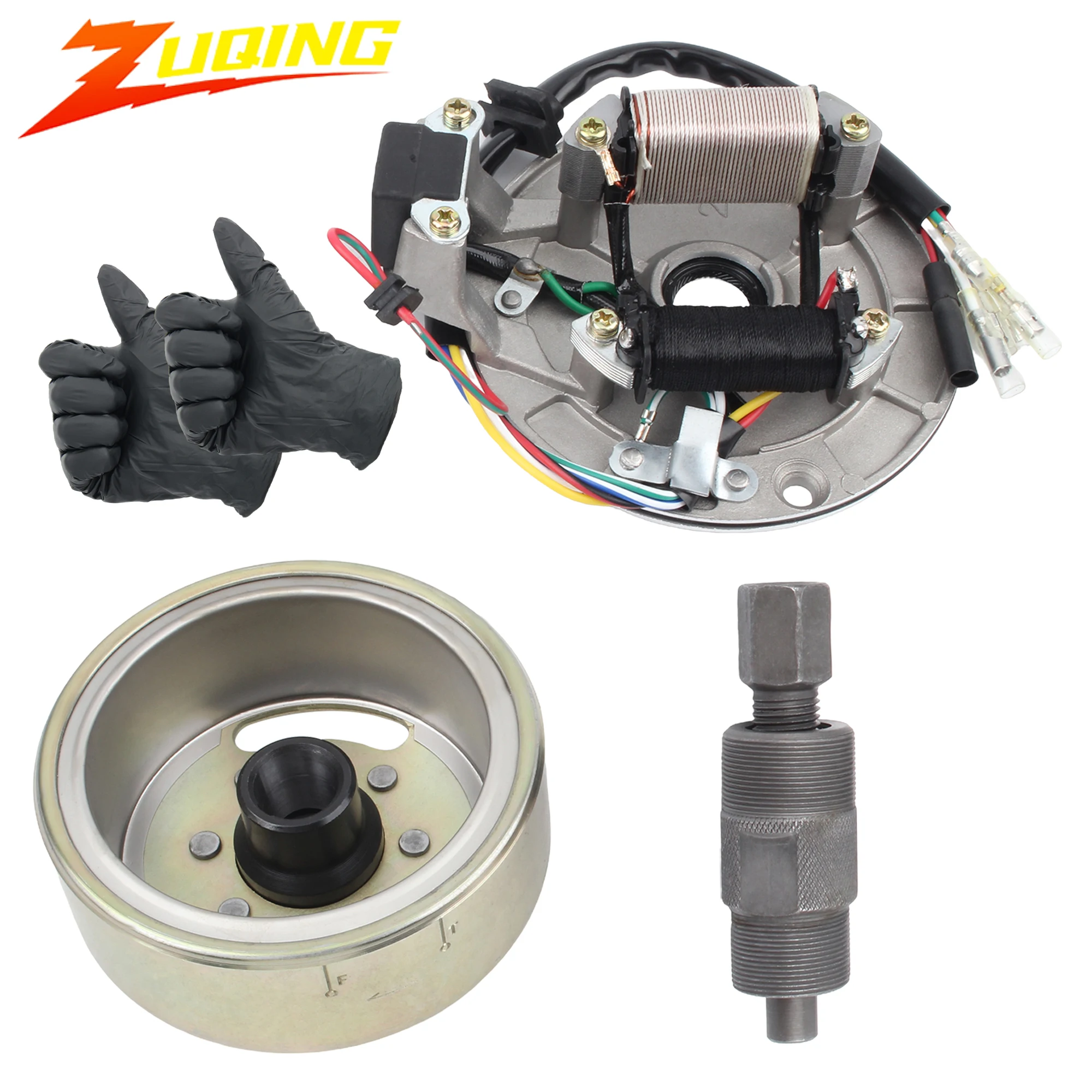 

Motorcycle Magneto Kit Double Line Stator Plate Flywheel Puller for 50cc 70cc 90cc 110cc 125cc ATV Quad Dirtbike Motocross