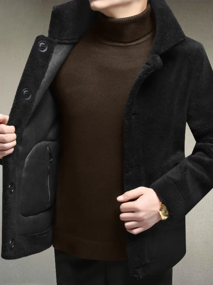 Winter 2024 Men\'s Plush Thickened Wearing Jacket Loose Oversized Leather Both Sides Casual Warm Fashion Lamb Wool C4