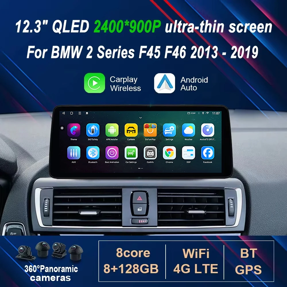 

12.3" ultra-thin Android 15 for BMW 2 Series F45 F46 2013 - 2019 Car Radio Video Multimedia Player Wireless Carplay GPS 4G WiFi
