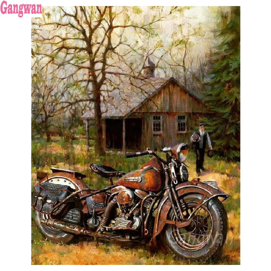 Diy Diamond Embroidery Retro motorcycle, worn out 5d Diamond Painting cross stitch full Square rhinestone Mosaic Home Decoration