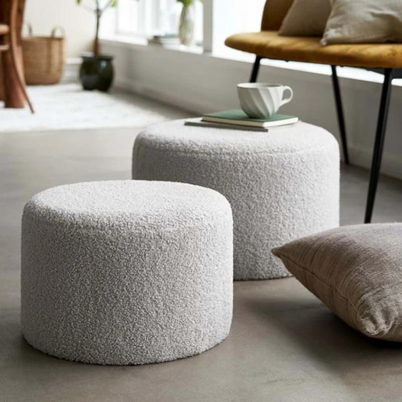 

Round Shoe Stool Lambswool Vanity Chair Portable Luxury Seat Modern Household Furniture Cozy Footstool Soft Dressing Seat