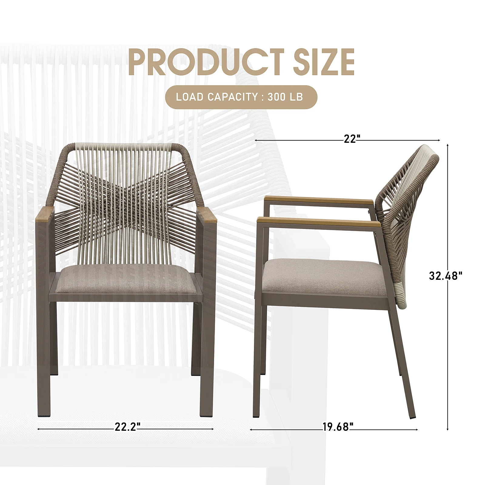 BHR في الهواء الطلق حديقة فناء كرسي الأثاث الخارجي المعادن الحديثة كرسي حبل حديقة فناء مطعم شرفة الأثاث