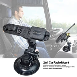 Car Suction Cup Walkie Talkie Holder Windshield&Dashboard W/Adjustable Ball and Suction Cup for 2-Way Radio / Mic with Belt Clip