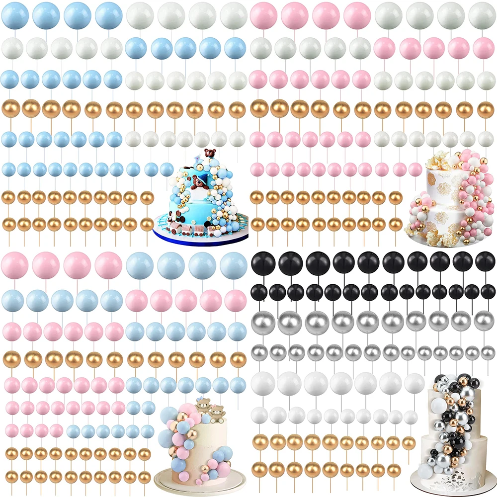 20Pcs Blue Pink Balls Cake Topper 2-4cm DIY Birthday Cupcake Topper Decorations Gold Cake Topper Balls Baby Shower Wedding Decor