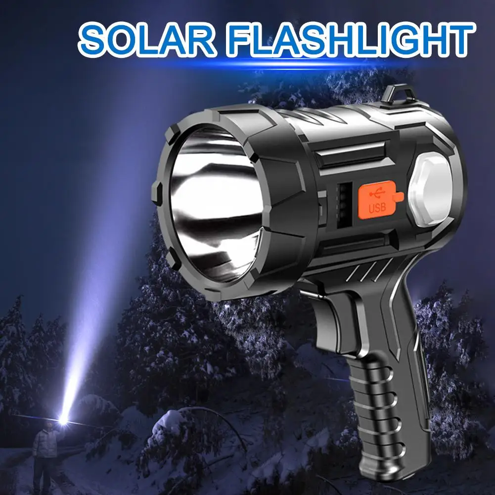 Solar Flashlight With 3color Light Filter USB Rechargeable Emergency Tactical High LED Flash Power Camping Outdoor Lantern R3J9