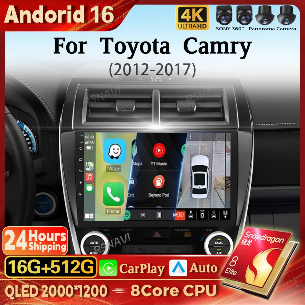 Radio Multimedia para Auto con Android 16 y Carplay para Toyota Camry 7 XV 50 55 2012 - 2017, Autoradio Estéreo 2din 16G - 512G BT